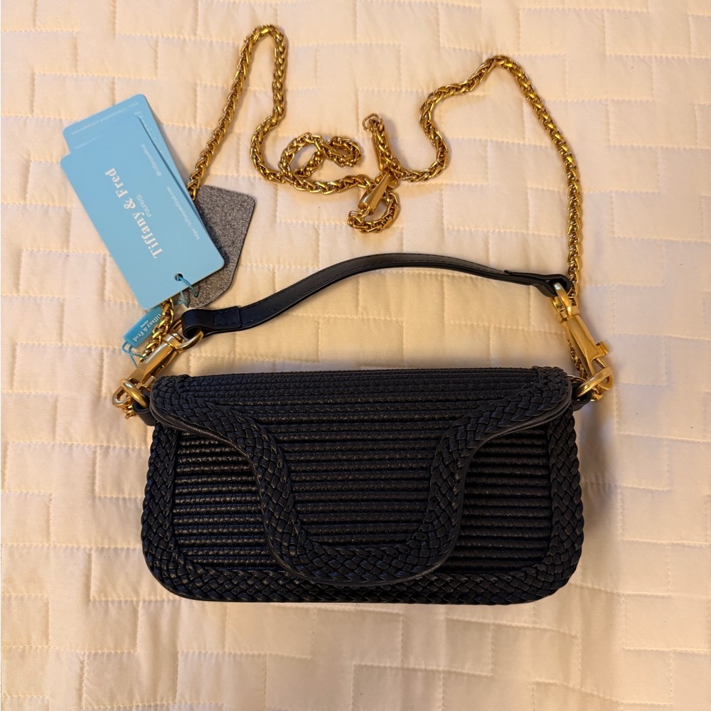 Tiffany & Fred Paris Black Braided Leather Crossbody Bag - Picture 5 of 8